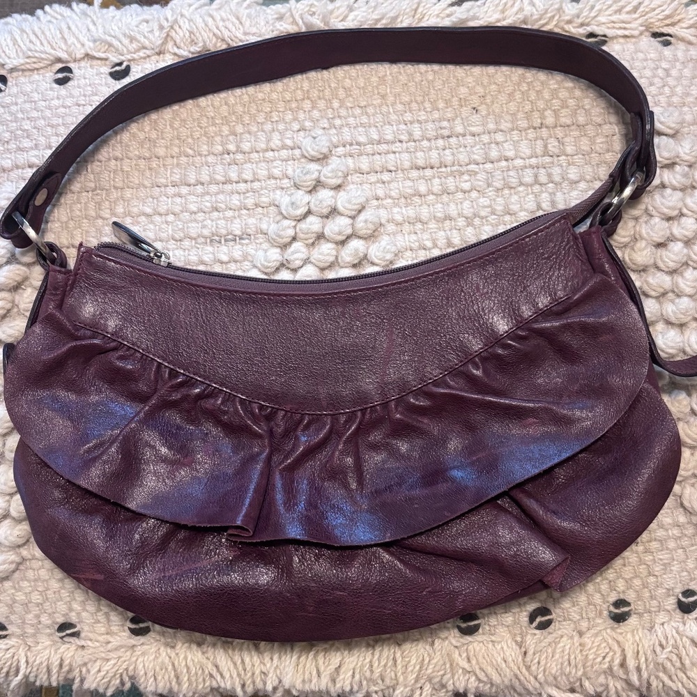 Unbranded Burgundy Mini Leather Handbag Top handle with zipper